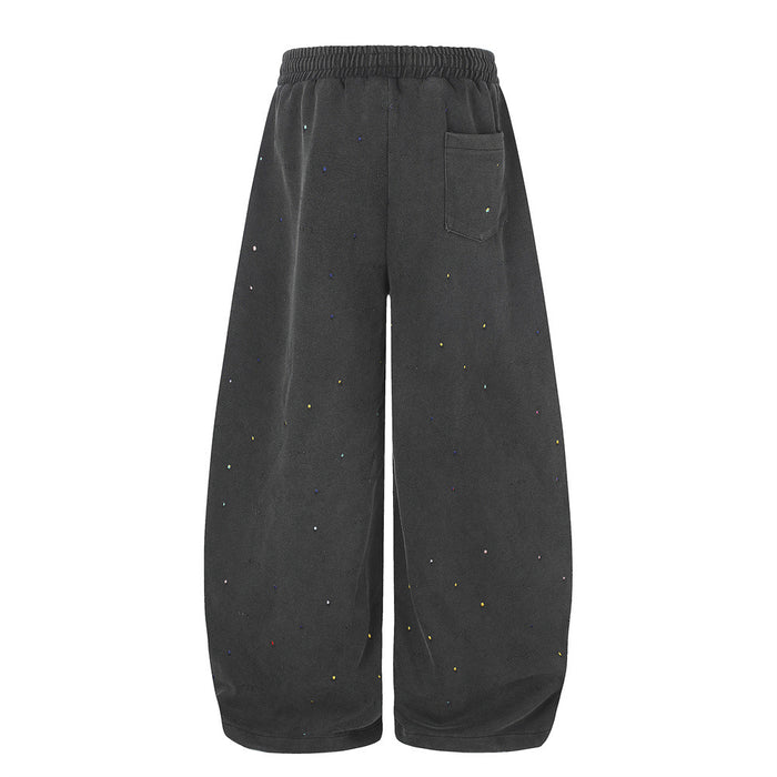 Wide-Leg Star Embroidery Sweatpants – Acid-Washed Baggy Streetwear Pants