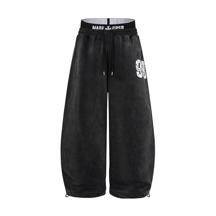Wide Leg Sweatpants Acid Wash Double Waistband Baggy Fit with '98 Graphic