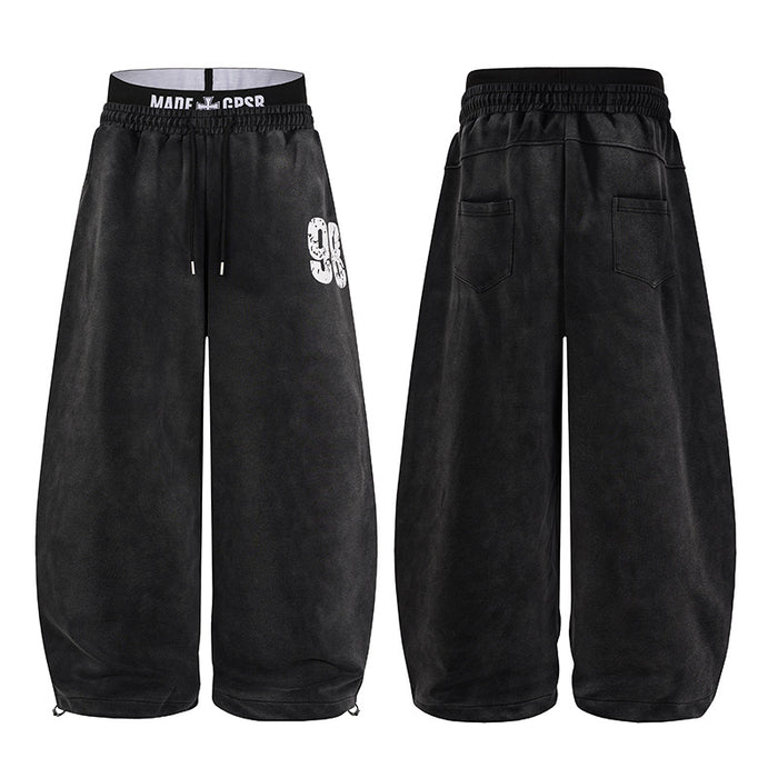 Wide Leg Sweatpants Acid Wash Double Waistband Baggy Fit with '98 Graphic