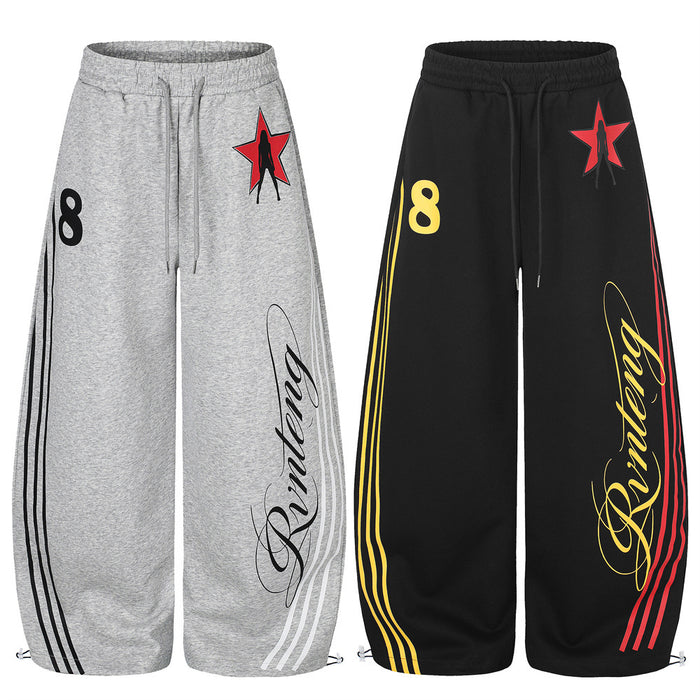 Wide-Leg Sweatpants with Star Graphic & Triple Stripe Detail