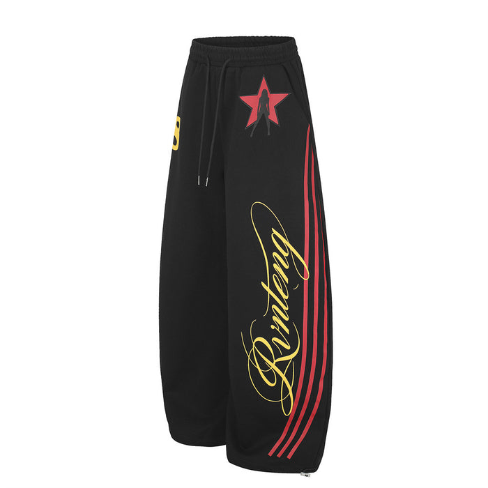 Wide-Leg Sweatpants with Star Graphic & Triple Stripe Detail