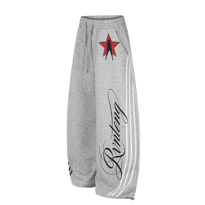 Wide-Leg Sweatpants with Star Graphic & Triple Stripe Detail