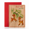 Wood Card  - Happy Holiday Deer
