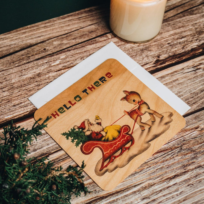 Wood Flat Card - Hello There Santa