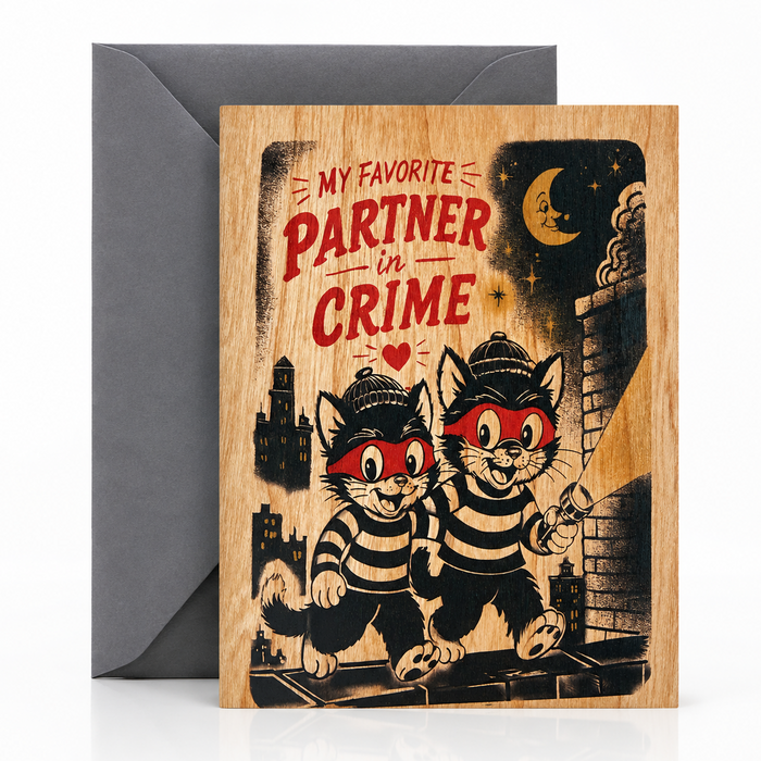 Wood Folding Card - Partner In Crime