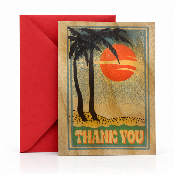 Wood Folding Card - Sunset Palm Thank You