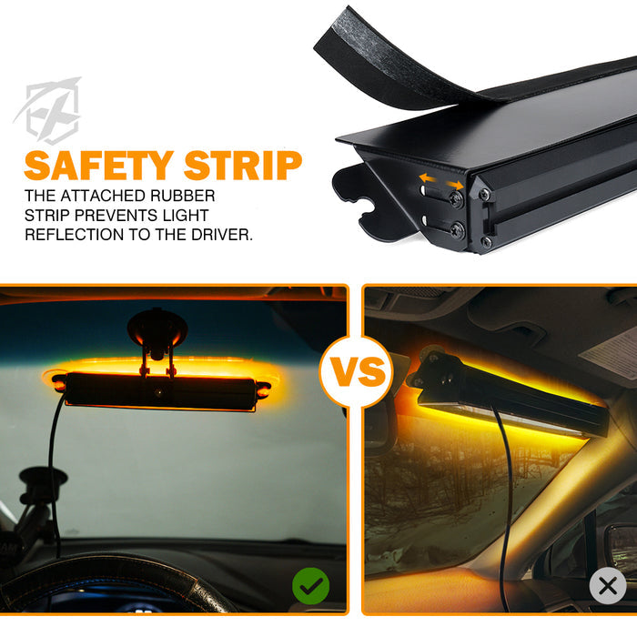 Xprite  8" Windshield LED Strobe Lights  – 12V Dash Emergency Warning Light Bar Suction Cup Mount