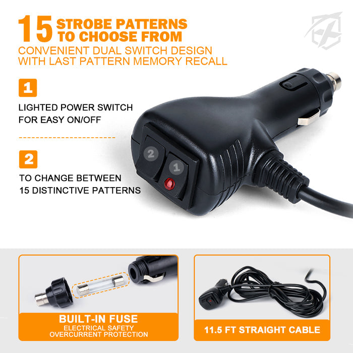 Xprite  8" Windshield LED Strobe Lights  – 12V Dash Emergency Warning Light Bar Suction Cup Mount