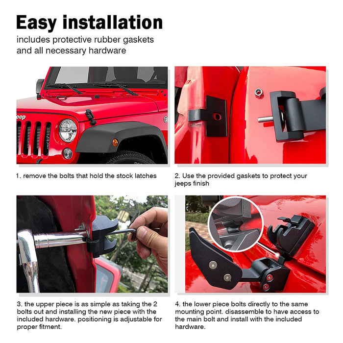 Instructions for installing a Jeep accessory with text and images of a red Jeep.