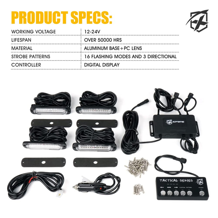 Xprite LED Grille & Surface Mount Strobe Lights Set of 4 | Tactical 12 Series